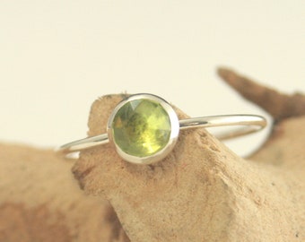 Peridot Stacking Ring 6mm Rose Cut Peridot Bezel Set Sterling Silver Minimalist Peridot Ring August Birthstone Ring Gem Candy Stacker Ring