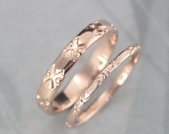 14K Rose Gold Wedding Ring Set King Arthur and Guinevere Medieval Gold Rings for Him and Her Men's and Women's Gold Wedding Band Set LIMITED