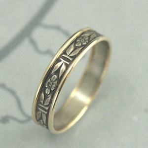 Anillo de boda bicolor Romance en el jardín Anillo con toque de oro Anillo bimetálico Anillo con diseño de plata y oro oxidados