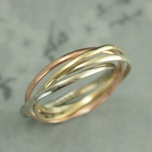 Rolling Ring Multi Color Ring Four Gold Rings 1.5mm Bands Wedding Ring 14K Gold Rings Interlocking Rings Intertwined Rings Gold