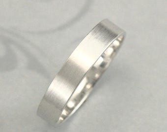 Solid 14K White Gold Flat Wedding Band--5mm Straight and Narrow Men's Wedding Band-Wide Gold Ring-Modern Wedding Band--Your Choice of Finish