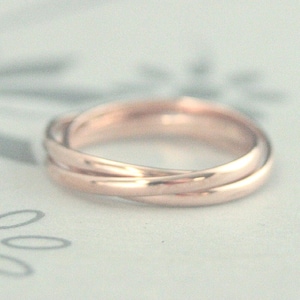 14K Rose Gold Rolling Ring Rose Gold Interlocking Ring Three 1.5mm Wide Half Round Bands Wedding Band Any Gold Color