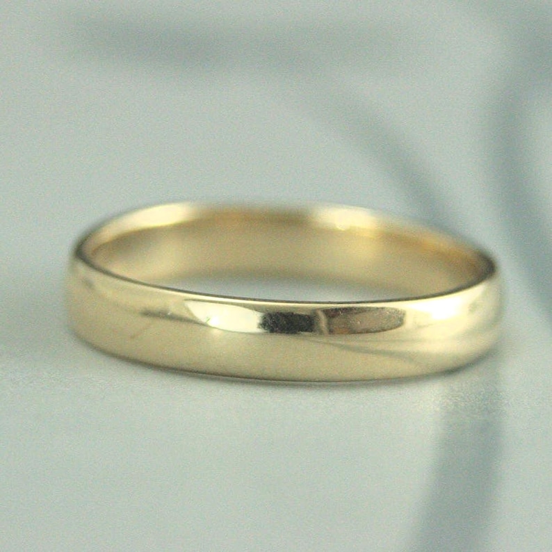 Traditional Wedding Ring~14K Gold Wedding Band~Plain Jane 4mm by 1.5mm~Men's Wedding Band~Women's Wedding Ring~Rounded Ring~Half Round Band image 1