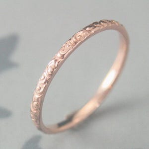 Thin Rose Gold Wedding Ring 14K Rose Gold Rococo in the Disco Wedding Band Solid 14K Gold Swirl Patterned Ring Custom Made in YOUR Size image 2