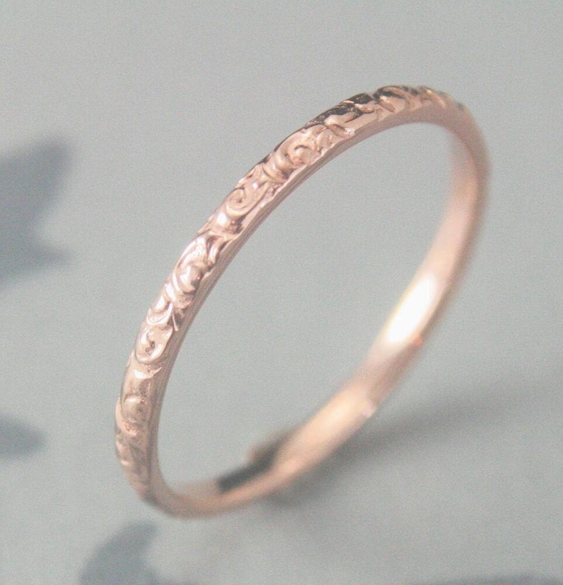 Thin Rose Gold Wedding Ring 14K Rose Gold Rococo in the Disco Wedding Band Solid 14K Gold Swirl Patterned Ring Custom Made in YOUR Size image 2