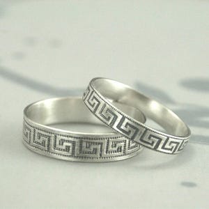 Greek Key Wedding Band Set--My Big Fat Greek Wedding Bands--Sterling Silver Wedding Rings--Greek Fret His and Hers Bands--Handmade to Size