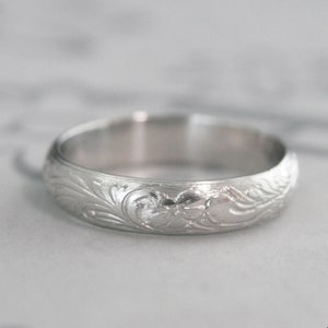 Platinum Neoclassic Ring Platinum Floral Ring Platinum Wedding Band Women's Wedding Ring Women's Platinum Ring Floral Swoop Design