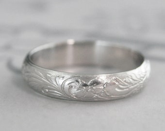 Platinum Neoclassic Ring Platinum Floral Ring Platinum Wedding Band Women's Wedding Ring Women's Platinum Ring Floral Swoop Design