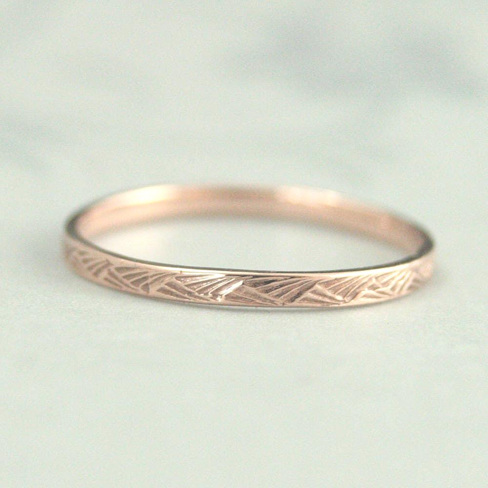 Pattern Ring 14K Rose Gold Ring Brush Strokes Band Women's Wedding Band ...