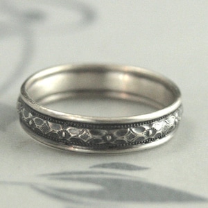 Silver Wedding Ring Mens Wedding Band Renaissance Edged Band Silver Wedding Band Silver Mens Band Silver Patterned Band Mens Promise Ring