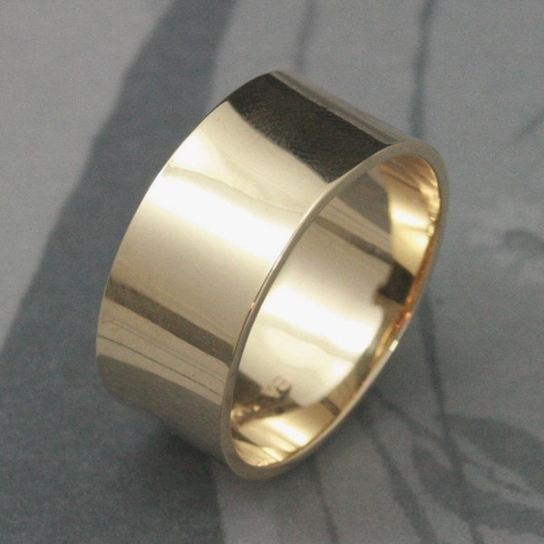 Solide 14K Gold ULTRA breit 10mm Band-Mens Wedding Band-Flat Edge moderne Ehering - Ihre Wahl aus Gelb, Rose oder Weißgold - Made to Size