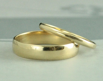 Gold Wedding Set--His and Hers Wedding Rings--10K Gold Traditional Rounded Bands--Half Round Plain Bands--Handmade and Recycled Rings