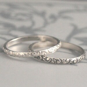 Thin Silver Ring Women's Wedding Band Embossed Ring Silver Women's Ring for Her Rococo in the Disco Band Patterned Ring Antique Style Band image 2