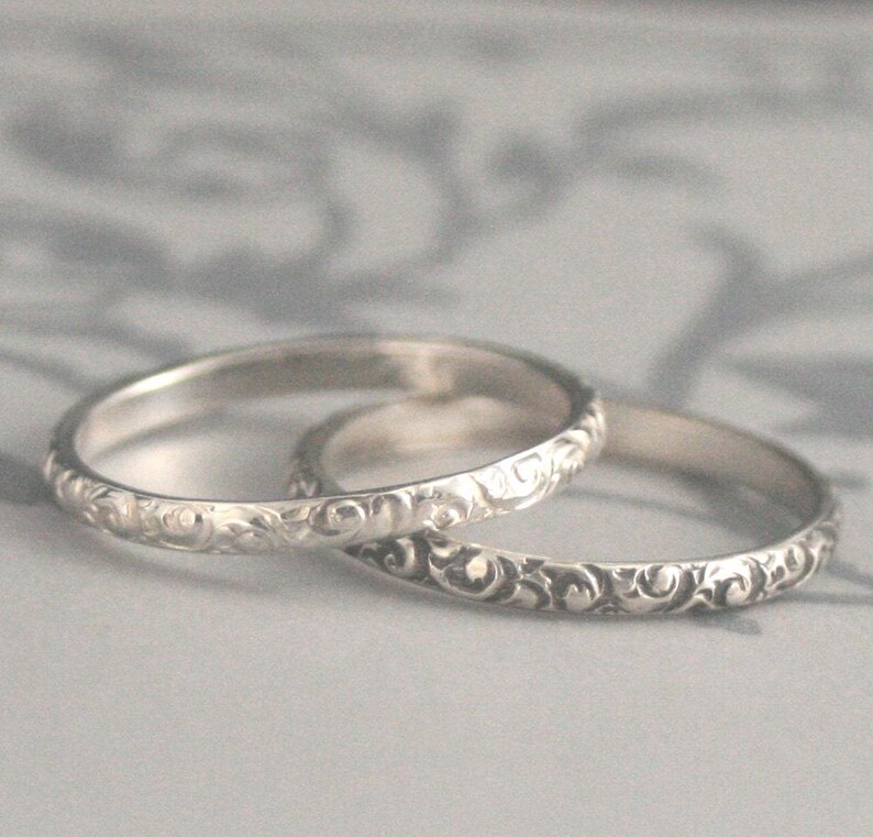 Thin Silver Ring Women's Wedding Band Embossed Ring Silver Women's Ring for Her Rococo in the Disco Band Patterned Ring Antique Style Band image 2