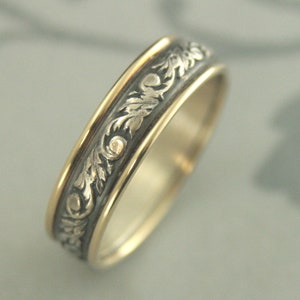 Band Mens Wedding Ring Womens Wedding Band Two Tone Ring Gold and ...