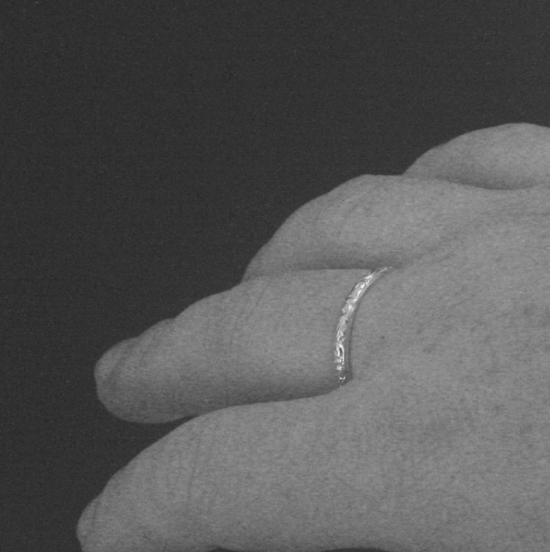 Thin Silver Ring Women's Wedding Band Embossed Ring Silver Women's Ring for Her Rococo in the Disco Band Patterned Ring Antique Style Band image 4