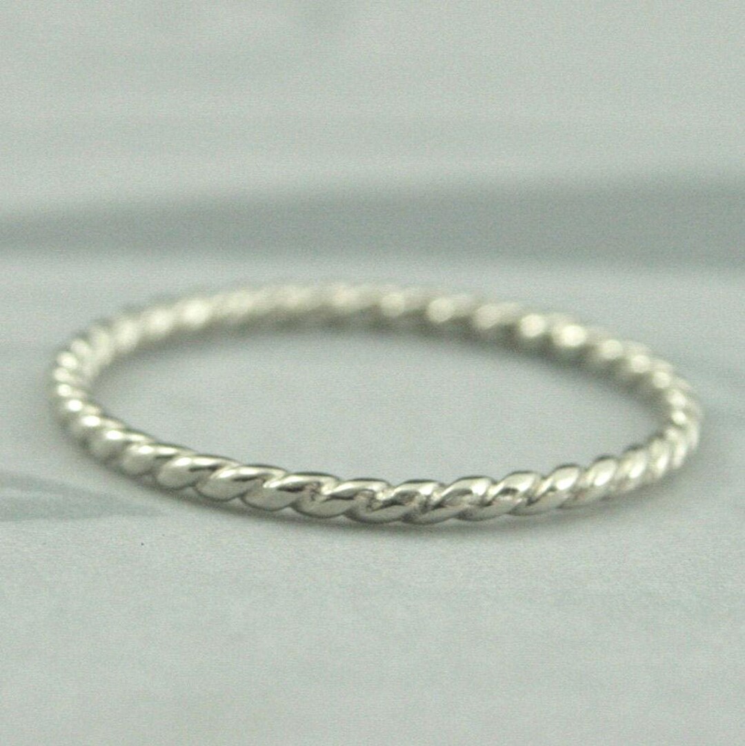 White Gold Twist Ring Rope Band White Gold Rope Ring Thin Twist Band ...