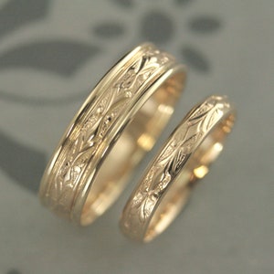 Ensemble alliance en or Ensemble alliances de style édouardien 14 carats Alliances pour elle et lui Bagues pour lui et pour elle Bagues pour couple en or Alliances pour couple