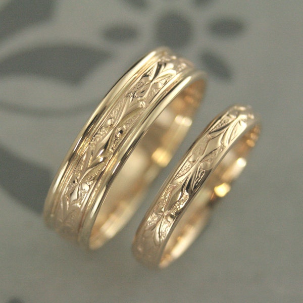 Gold Wedding Set Wedding Band Set Wedding Ring Set 14K Edwardian Set His and Hers Bands His and Hers Rings Gold Couples Rings Couples Bands