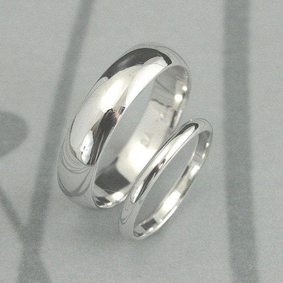 Traditional Rings~14K White Gold Bands~5mm Band~2mm Ring~Men's Wedding Band~Women's Wedding Ring~Half Round Rings~His & Hers Bands~Gold Ring