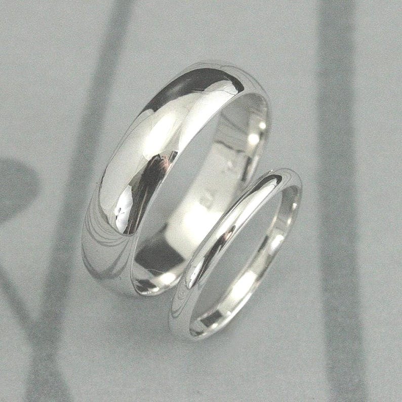 Traditional Rings~14K White Gold Bands~5mm Band~2mm Ring~Men's Wedding Band~Women's Wedding Ring~Half Round Rings~His & Hers Bands~Gold Ring image 1