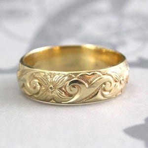 Art Nouveau Ring Vintage Style Ring 14K Gold Midnight in the Garden Band Antique Inspired Ring Floral Ring~Swirl Band Flower Band Patterned