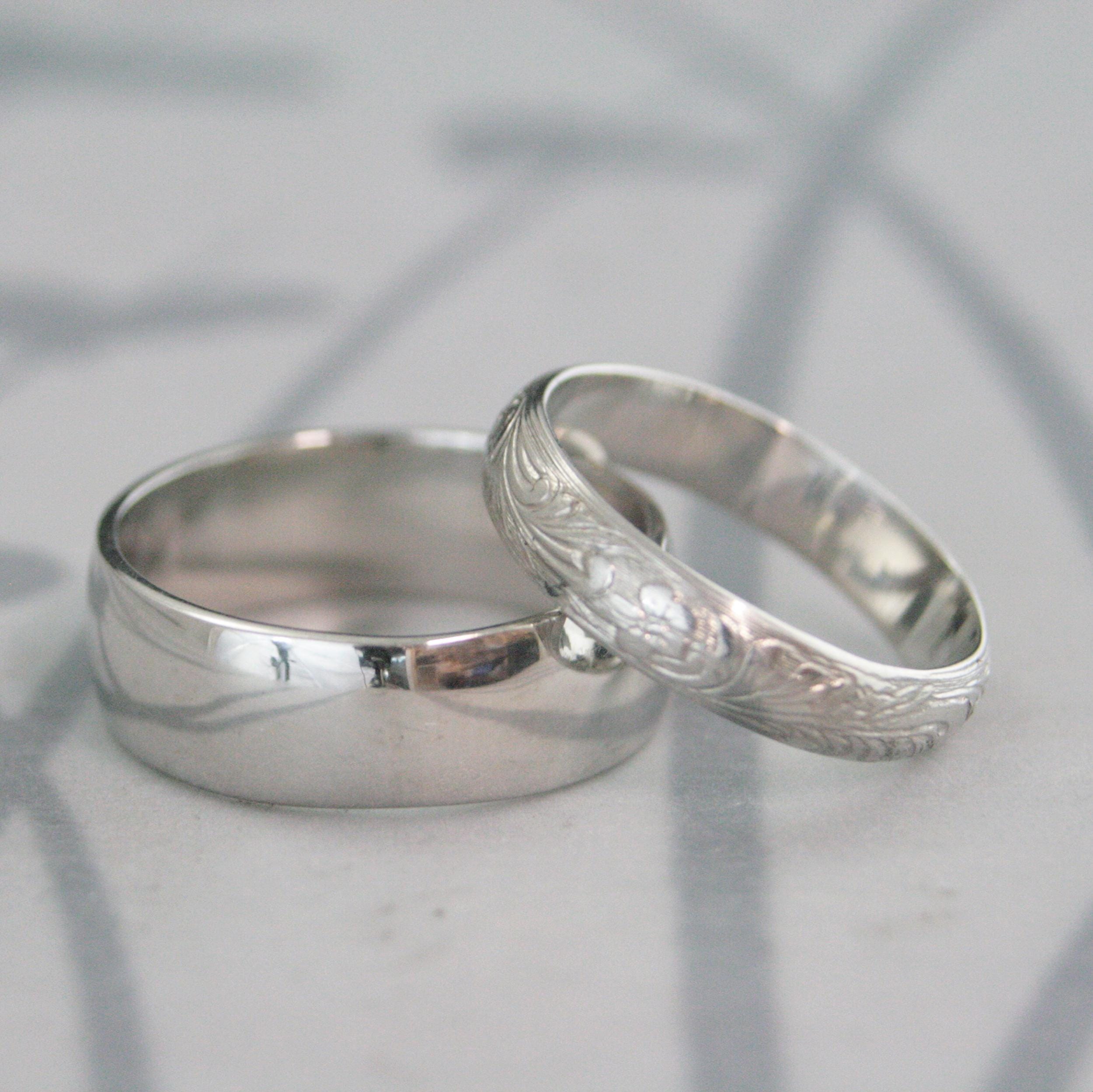 Platinum Wedding Band Set His and Hers Rings Solid Platinum