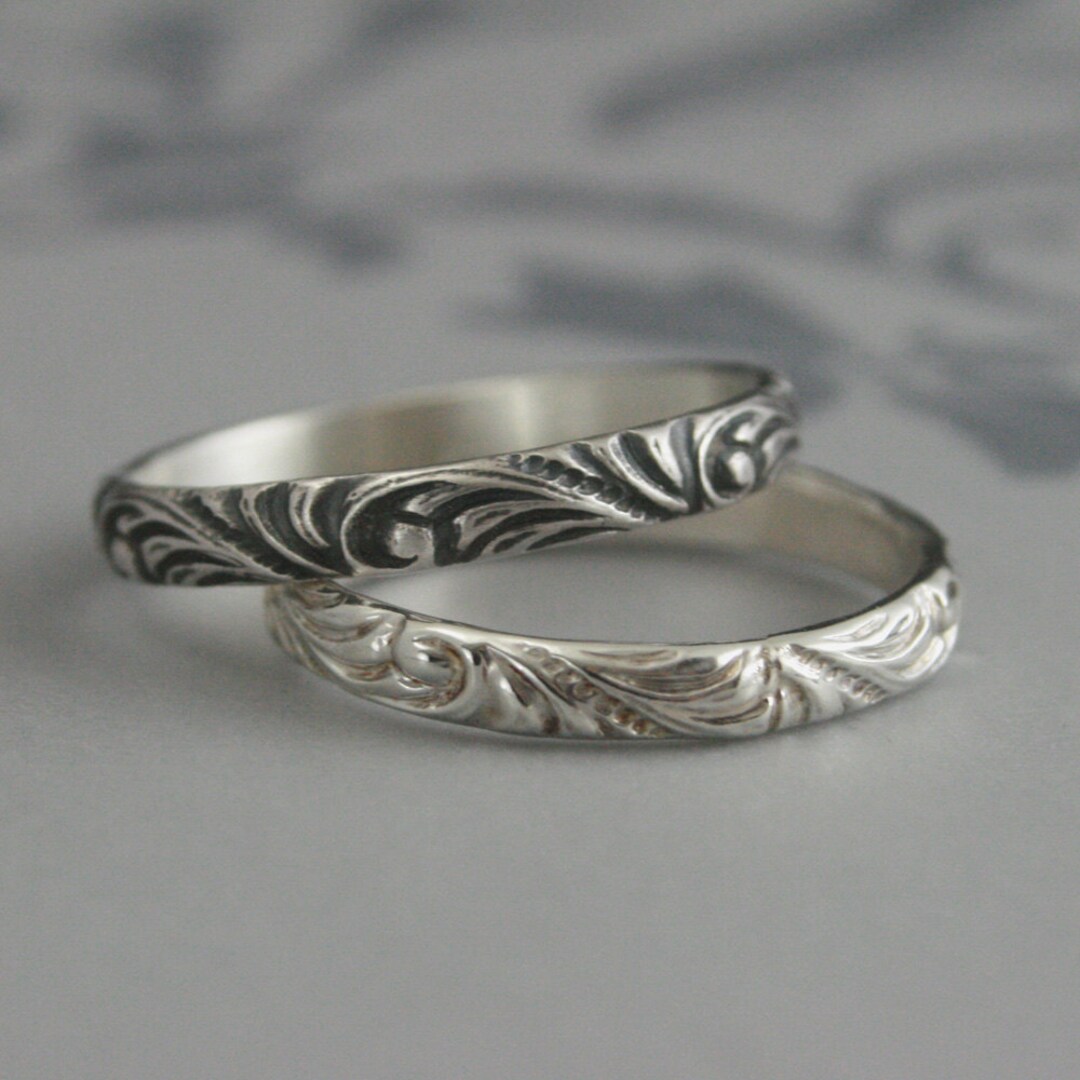 Women's Silver Wedding Band Florence Flourish Ring Patterned Band ...