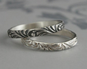 Women's Silver Wedding Band Florence Flourish Ring Patterned Band Vintage Style Ring Swirl Patterned Band Silver Flourish Band Women's