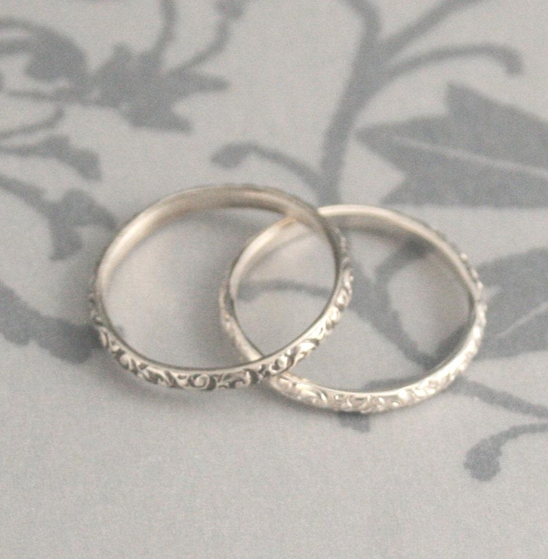 Thin Silver Ring Women's Wedding Band Embossed Ring Silver Women's Ring for Her Rococo in the Disco Band Patterned Ring Antique Style Band image 3