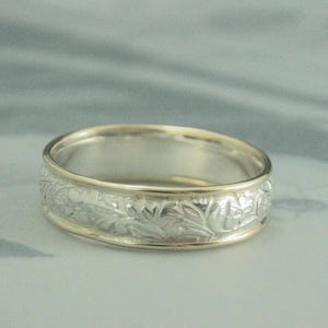 Neoclassical Floral Touch of Gold Two Tone Wedding Band Floral Patterned Wedding Band Bimetal Ring Your Choice of Gold Color Made to Size