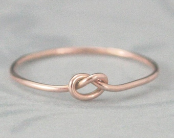 Solid 14K Gold Forget Me Knot Ring Love Knot Ring Handmade Tie the Knot Ring Bridesmaids Gift Thin Full Round Band Only .75mm in Diameter