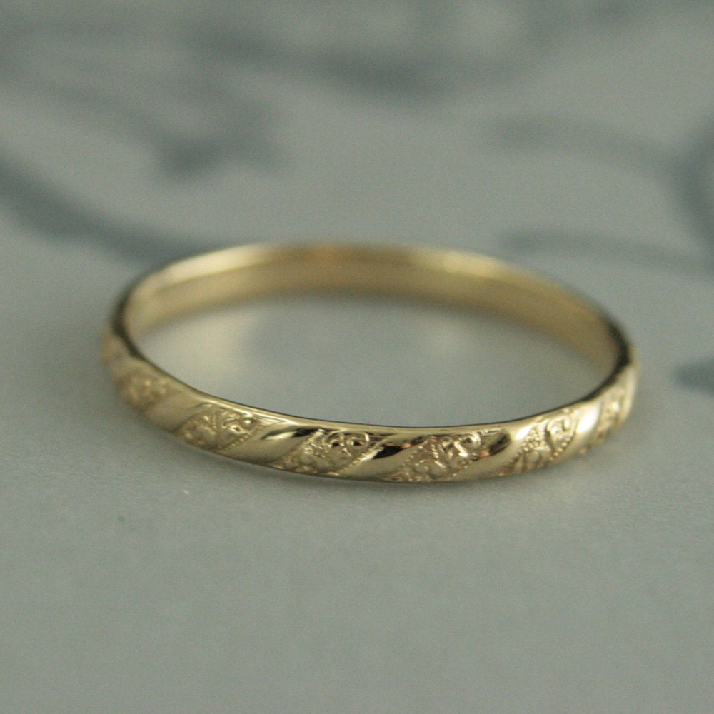 Thin Yellow Gold Band Versailles Pattern Band Women's Etsy