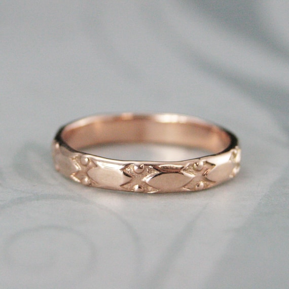 Rose Gold Wedding Ring Medieval Style Ring Solid 14K Gold Ring