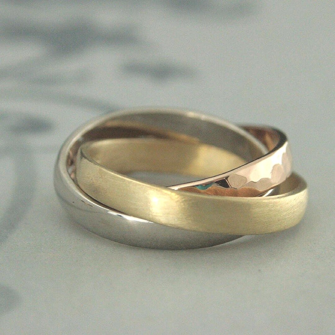 Rolling Ring 18K Interlocking Band Tricolor Ring Wedding Band Wedding ...