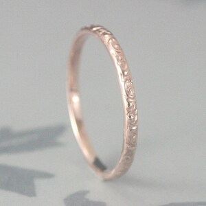 Thin Rose Gold Wedding Ring 14K Rose Gold Rococo in the Disco Wedding Band Solid 14K Gold Swirl Patterned Ring Custom Made in YOUR Size image 4