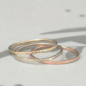 Super Skinny Stack Rings--Hammered Finish--Your Choice of One Ring in Solid 14K Rose, Yellow or White Gold