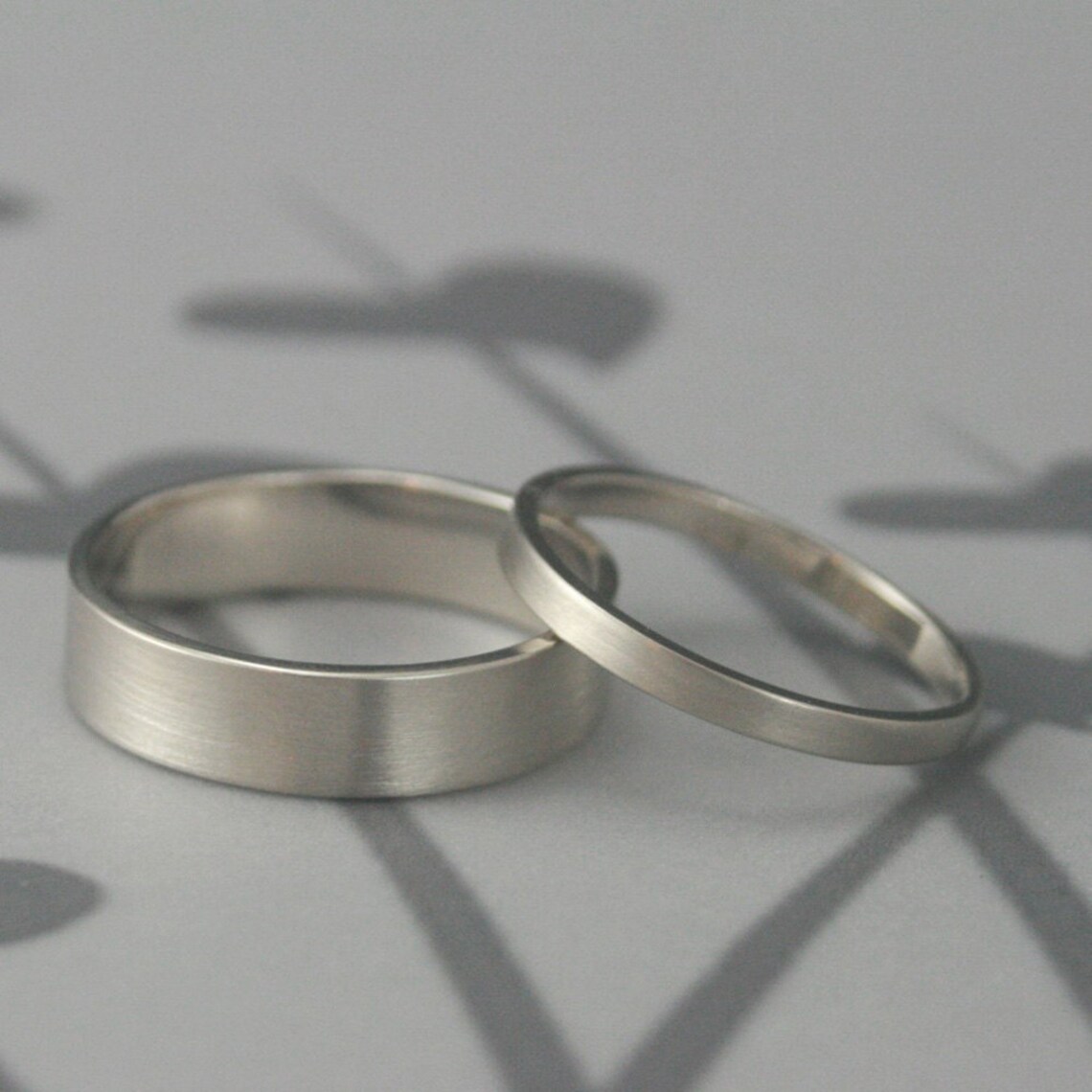 Solid 14K Gold Straight and Narrow Wedding Band SetFlat Edge Etsy