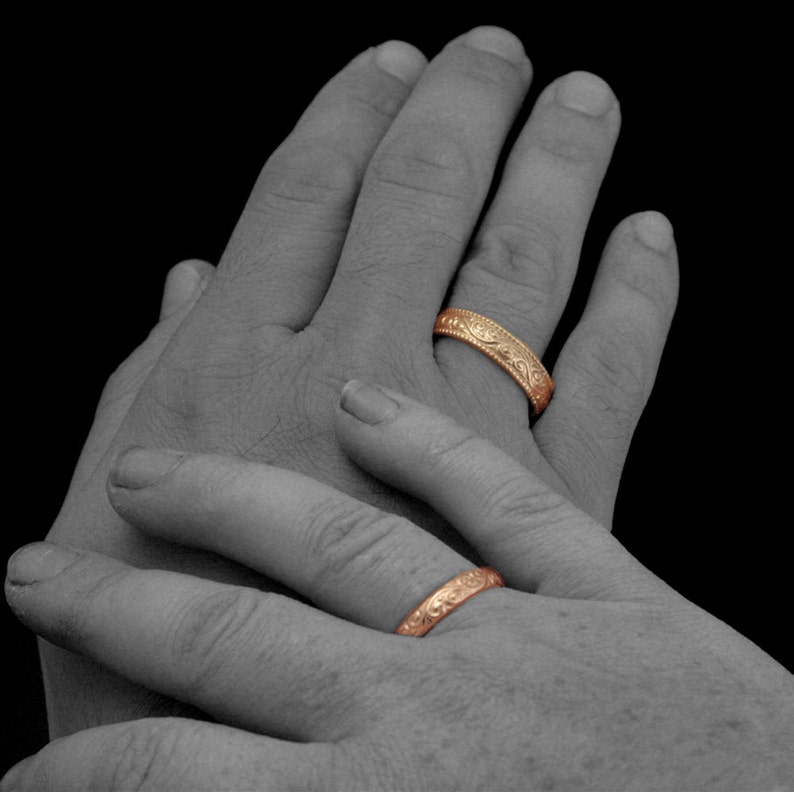 Antique Style Wedding Rings Flourish Wide Wedding Set 14K Rose - Etsy
