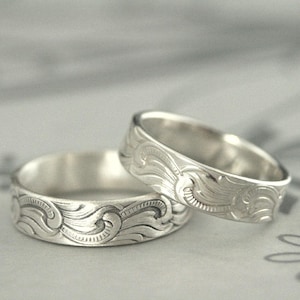 Anillo Gran Ola Anillo de Plata con Diseño Anillo Tsunami Anillo Art Déco Anillo de Pergamino Anillo Art Déco de Plata Anillo Japonés para Hombre Anillo Noche Estrellada de Plata para Hombre imagen 1