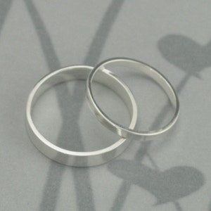 The Straight and Narrow Thin BandsSolid Sterling Silver Flat Edge Wedding Ring SetModern His and Hers Bands image 2