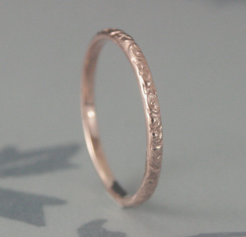 Thin Rose Gold Wedding Ring14K Rose Gold Rococo in the Disco Wedding BandSolid 14K Gold Swirl Patterned Ring Custom made in YOUR Size image 4