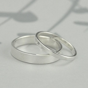 The Straight and Narrow Thin Bands Solid Sterling Silver Flat Edge Wedding Ring Set Modern His and Hers Bands Nickel Free Rings