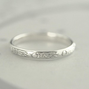 Silver Pattern Band Monet Women&#39;s Silver Band Women&#39;s Silver Ring Silver Stacking Ring Silver Stackable Ring Flower Band Vintage Style Ring
