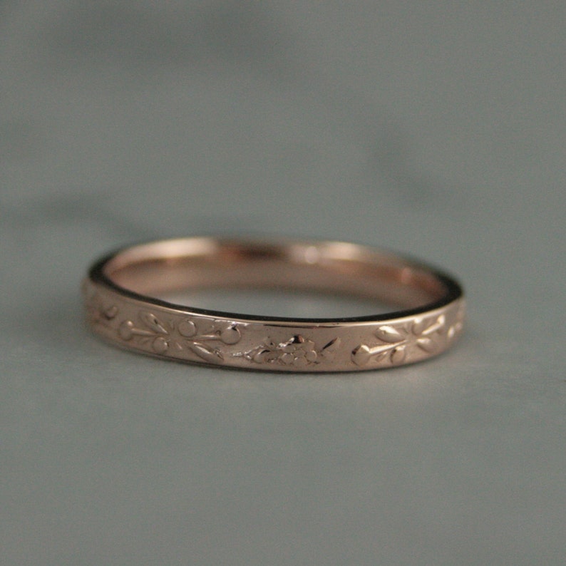 Rose Gold Band Women's Wedding Band Floral Wedding Band Etsy