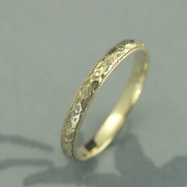 Gold Wedding Band~10K Gold Ring~Orange Blossom Ring~Renaissance Band~Antique Wedding Band~Vintage Wedding Ring~Hand Cast Band~Floral Ring