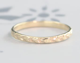 Handmade Gold Heart Wheat Band for Her Gold Wedding Ring Dainty 2mm Wide Women's Gold Band Heart Ring Solid Gold Wedding Band Stacking Ring