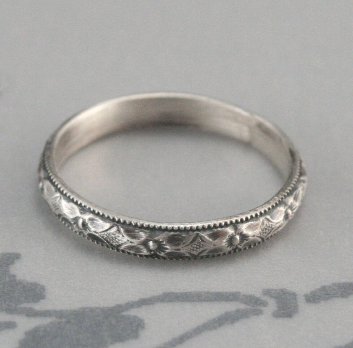 Silver Wedding Ring for Women Patterned Band Wedding - Etsy