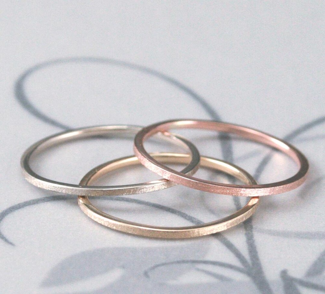 Super Skinny Stacking Rings~set of 3~14K Stack Rings~1mm Square~diamond ...