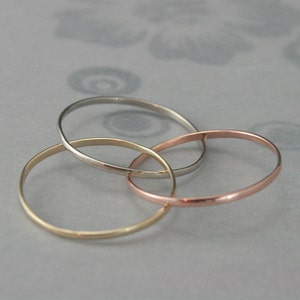 14K Super Skinny Minnie Plain Jane TriColor Rolling RingOne Each of 14K Rose, Yellow and White Gold Band image 3